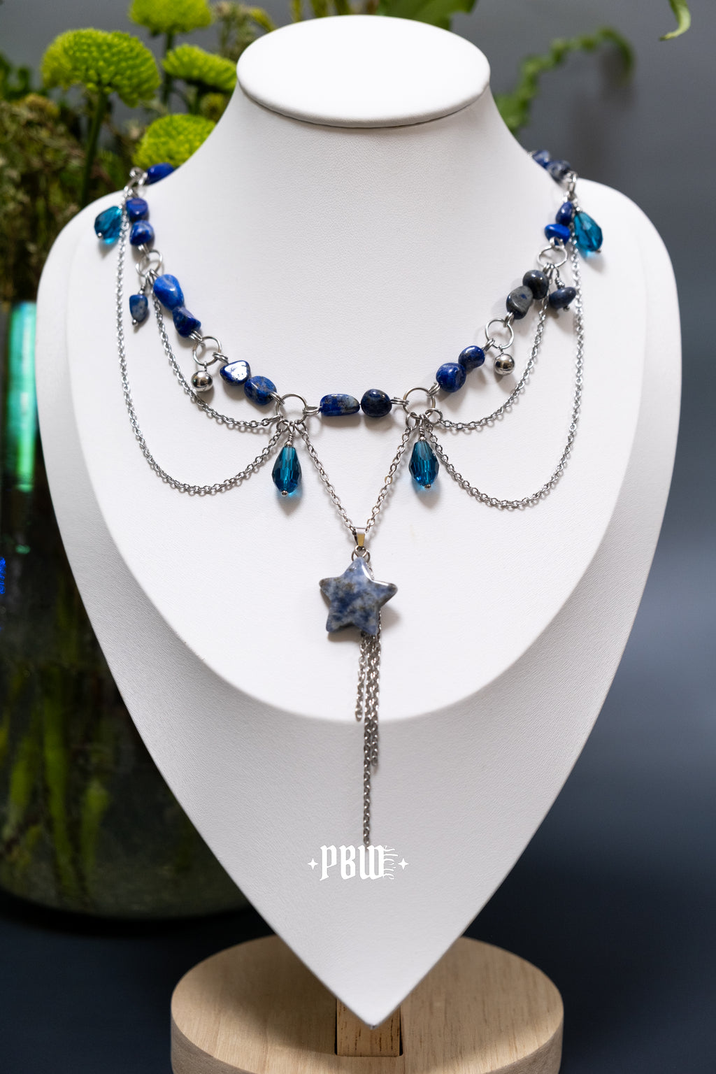 Kolia - Naszyjnik stalowy z kamieniami lapis lazuli