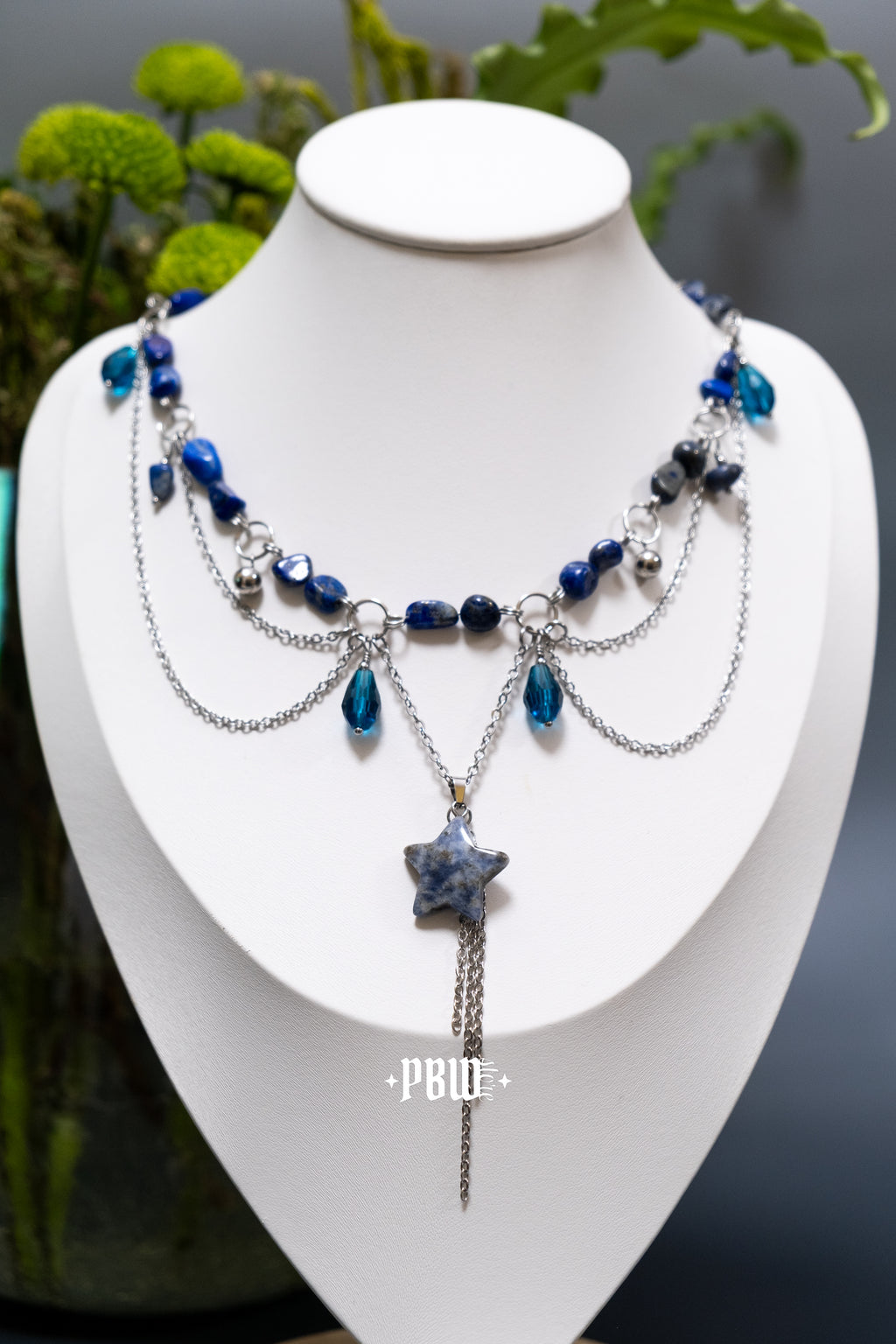 Kolia - Naszyjnik stalowy z kamieniami lapis lazuli